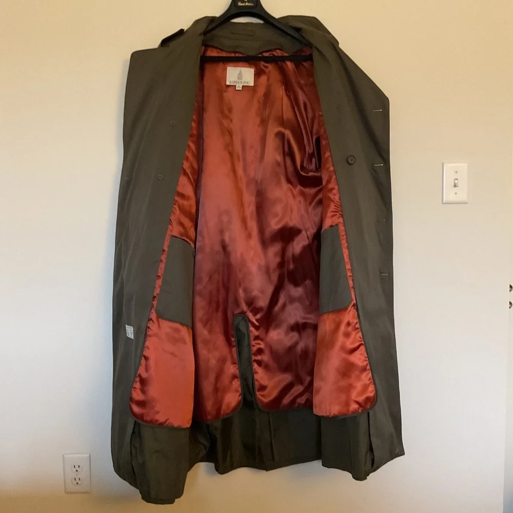 London Fog Olive Green Double-Breasted Trench Coat